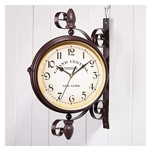 XYIANG Clock Vintage Double Sided Wall Clock, 360° Rotate Clock, Iron Metal Silent Quiet Grand Central Station Wall Clock, Indoor Outdoor Home, patios, Garden Art Decorative