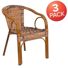Flash Furniture 3 Pack Cadiz Series Burning Brown Rattan Restaurant Patio Chair with Dark Red Bamboo-Aluminum Frame