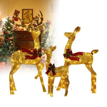 3D Gold Lighted Christmas Deer Decorations 3-Piece Outdoor Holiday Decorations Reindeer Set with Warm White LEDs, Large Yard Display for Garden, Storefront 2