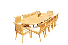 TeakStation 12 Seater Grade-A Teak Wood 13 Pc Dining Set: 118" Double Extension Oval Table and 12 Giva Chairs (2 Arm & 10 Armless Chairs) #31GV2613