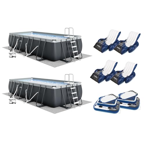 INTEX 26355EH Ultra XTR 18ft x 9ft x 52in Above Ground Swimming Pool Set with Sand Filter Pump (2-Pack), Inflatable Lounge Pool Recliners (4-Pack) and Inflatable Beverage Cooler (2-Pack)