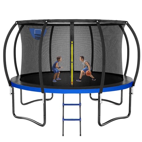 Kiivakii Outdoor Trampoline with Basketball Hoop & Enclosure Net Blue