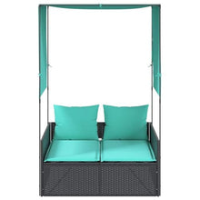 RJPLMFV Double Sun Lounger with Roof and Curtains Black Poly Rattan