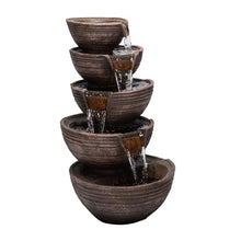 Alpine Corporation TZL101 Outdoor Floor 5-Tiered Bowl Fountain with LED Lights, Tiered Bowls Waterfall Fountain 34", Bronze