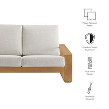 Modway Lirienne Aluminum Faux Wood Outdoor Loveseat in Ivory Natural - Weather-Resistant Modern 2-Seater Patio Couch with Removable Woven Fabric Cushions