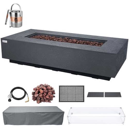 AMS 72" Rectangular Concrete Natural Gas Fire Pit Table Bundle - Dark Gray