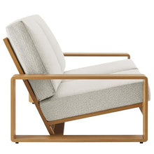 Modway Lirienne Aluminum Faux Wood Outdoor Loveseat in Ivory Natural - Weather-Resistant Modern 2-Seater Patio Couch with Removable Woven Fabric Cushions