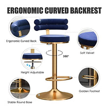 IPSU 360° Swivel Bar Stools Set of 4 Height Adjustable Velvet Blue