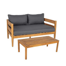 Christopher Knight Home Kayim Patio Loveseat Coffee Table Set with Curved Arm and Backrest, Acacia Wood Conversation Sofa Chat Set, Outdoor Furniture Set for Backyard Deck, Light Teak+Dark Gray