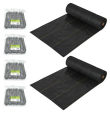 Dewitt 2 Pack P6 Pro 5 5oz 6' x 250' Landscape Weed Barrier Ground Fabric and 6 Inch U-Shaped Rounded Top Anchor Pins for Landscaping, 400 Count