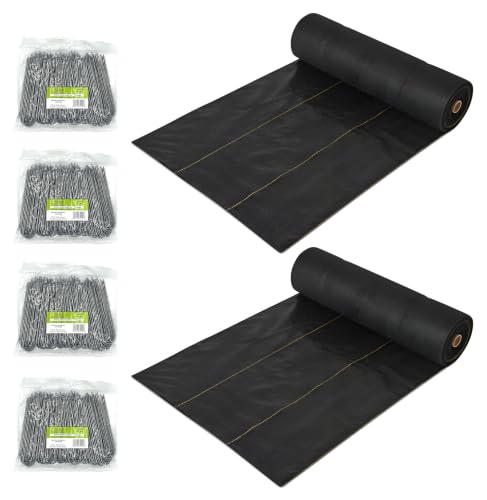Dewitt 2 Pack P6 Pro 5 5oz 6' x 250' Landscape Weed Barrier Ground Fabric and 6 Inch U-Shaped Rounded Top Anchor Pins for Landscaping, 400 Count