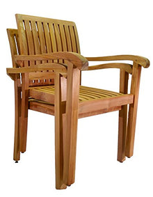 OnlineTeakFurniture 5 PC A Grade Outdoor Patio Teak Dining Set - 48" Round Table & 4 Stacking Arm Chairs Brown