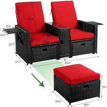 Patio Furniture Set, 5 Pieces Patio PE Wicker Chaise Lounge, Red Outdoor Cushioned Wicker Chaise Lounger with Adjustable Backrest, Adjustable Sun Lounger for Outside Sunbathing Camping Pool Beach