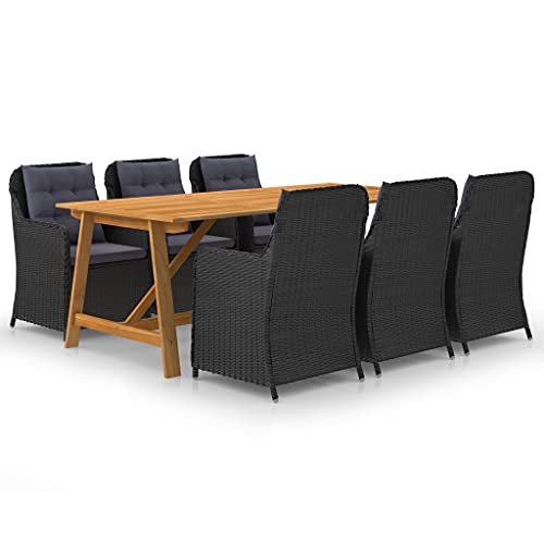 ZQQLVOO 7 Piece Patio Dining Set Black, Outdoor Patio Furniture Set, Garden Furniture Set, Poolside Lounge Furniture for Patio, Garden, and Poolside