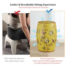 Labasuan Yellow Ceramic Garden Stool, Round Decorative Side Table with Floral Bird Design, Hand-Painted, Waterproof Durable Plant Stand & Extra Seating, for Indoor Outdoor Patio, Living Room