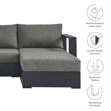 Modway Tahoe Modular Aluminum 3-Piece Outdoor Patio Furniture Gray Charcoal, Right-Facing Sectional Sofa Set with Weather-Resistant Cushions, Ideal for Deck, Backyard, Poolside