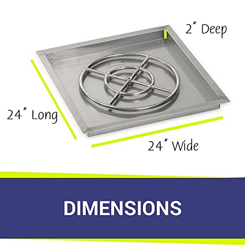 24" Stainless Steel Square Drop in Pan with 18" Fire Ring