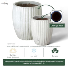 Emissary Home and Garden 21in. L x 25in. H Distressed White Stoneware Round Planters with High-fire Treatment (Set of 2)