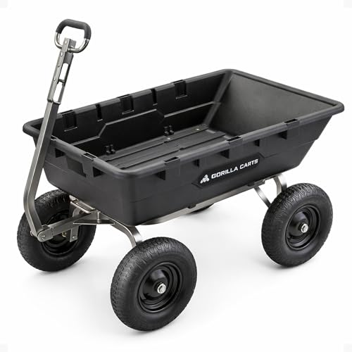Gorilla Carts Poly Dump Cart, 1500 lb. Capacity, 10 Cu Ft, Black