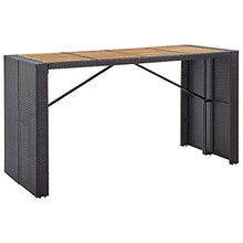 Kaorsrow Outdoor Bar Set Black 8-Piece Rectangular Rattan Patio Furniture Set with Acacia Wood Top, Modern Dining Height 78.7"x31.5"x43.3" for Garden Patio Backyard Balcony
