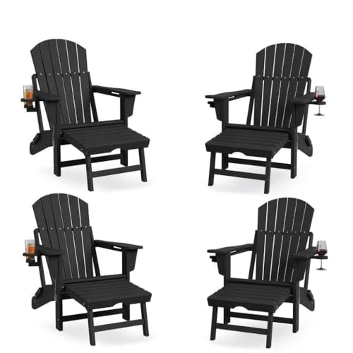 Folding Adirondack Rocking Chairs Set of 2 – HDPE Outdoor Patio Chairs, Built-in Cup Holders, Extra Wide Armrests – Weather Resistant, Heavy Duty Garden Rockers – Ideal for Backyard, Deck, or Lawn
