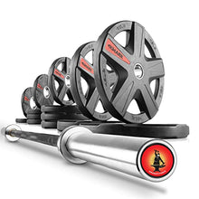 XMark Olympic Weight Set 205 lb Texas Star Rubber-Coated Barbell Bar & Weight Set Black