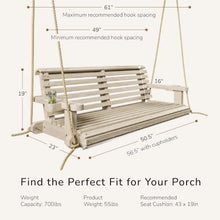 Porchgate Amish Heavy Duty 800 Lb Roll Comfort Treated Porch Swing W/Ropes (4 Foot, Unfinished)
