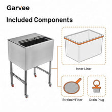 24 Inch Commercial Ice Bin with Sliding Lid - 64L Stainless Steel Underbar Ice Chest with Drain System - Insulated Ice Storage Bin on Wheels for Bar, Restaurant, & Cocktail Station