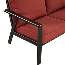 Oakland Living Black Aluminum Patio Deep Seating Outdoor Two Seater Loveseat with Red Cushions
