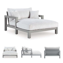 Signature Design by Ashley Moonlight View Contemporary Nuvella Weather Resistant Fabric Outdoor Chaise Lounge with Zippered Removable Cushions and Throw Pillows, Light Gray & Beige