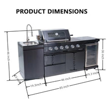 RGWYGCG Outdoor Kitchen Island Grill, 4-Burner Gas Grill with Refrigerator, Water Sink & Rotisserie Kit, Modular Outdoor Kitchen for Backyard Patio