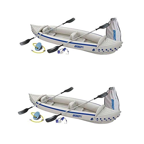 Sea Eagle 370 Deluxe 2 Person Inflatable Portable Sport Kayak & Paddles (2 Pack)