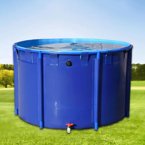 Round Pool Above Ground, PVC Canvas Fish Pond, Foldable/Portable Pool Fish Tank with Drain Valve, Easy to Install, for Outdoor Breeding, Reservoir ( Color : Blue , Size : 1.2x0.8m-900L/47x31in )