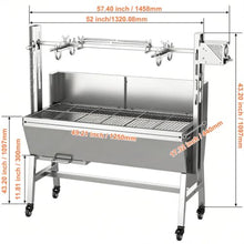 LMAOSS Rotisserie Grill, 51 Inch Stainless Steel Charcoal Spit Roaster with Electric Motor, Outdoor Barbecue Grill with Lockable Casters, Heavy Duty BBQ Grill for Whole Chicken Turkey Pig Lamb