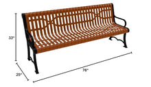 COATEDOUTDOORFURNITURE Bench, Textured Copper, Slatted, 6Ft, with Back