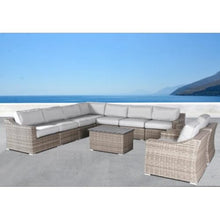 Homyee 10-piece Conversation Set with Grey Cushions for Backyard, Lawn, Outdoor Wicker Furniture Set with Sturdy Aluminum Frame and Slatted Square Coffee Table for Poolside