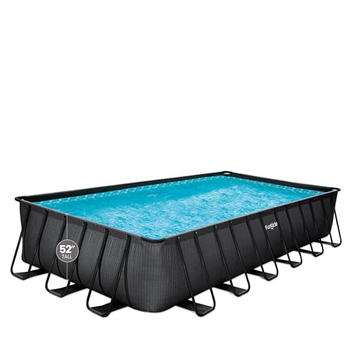Funsicle Oasis Designer Rectangular Frame Above Ground Swimming Pool Dark Chevron Rattan