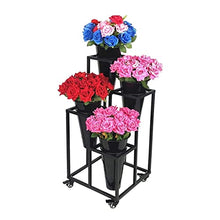 Plant standMetal Plant Stand with Wheels, Flower Stand, Planter, Shelf, Flower Pot Holder for Plant Display in Garden, Balcony, Home, Flower Shop, Art Decoration, Shelves,Black Bucket+flower Stand