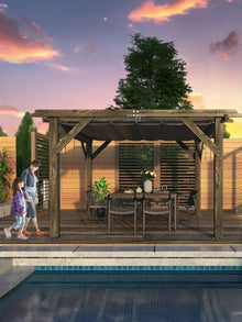 Perbyste 10' x 12' Outdoor Wood Pergola with Retractable Shade Canopy Charcoal Gray