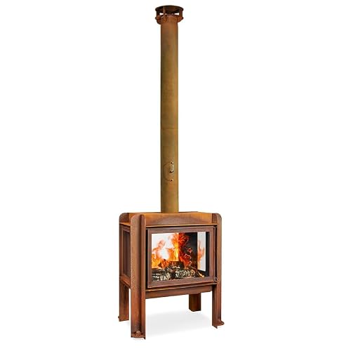 RB73 Fennek Wood Burning Outdoor Fireplace, 3mm CorTen Steel, Heat-Resistant Glass, two sizes to complement any outdoor living area. (80)