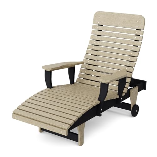 Wildridge Signature Chaise Lounge, Weathered Wood and Black - Outdoor Weather Resistant Recycled Plastic Furniture for Patio