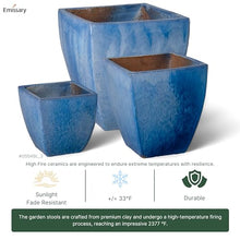 Emissary Square Stoneware Planter Set of 3 Blue