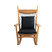 Bloomingville Teakwood and Woven Rope Rocking Chair with Cushions, Black and Natural