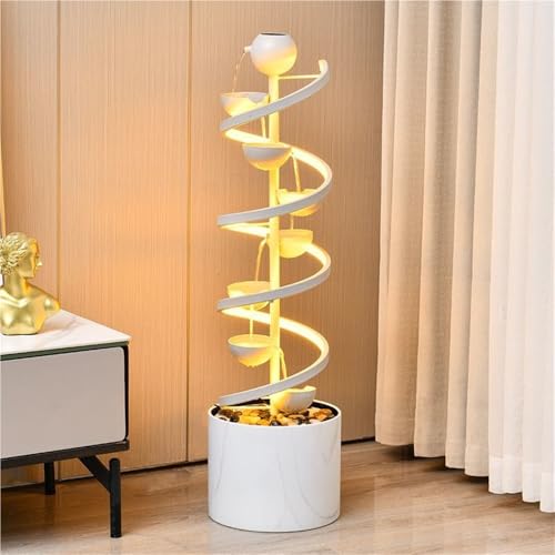 41.3'' Tall Indoor Water Fountain with Spiral Design LED Lights, Floor-Standing Water Fountain Luxury Home Decorative for Office, Study Room, Tea Room, Yoga Room, Beauty Club Decor(White)