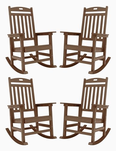 YEFU Outdoor Rocking Chair Set of 4 High Back Poly Teak
