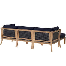Modway Clearwater Outdoor Patio Teak Wood 4-Piece Sectional Sofa in Gray Navy