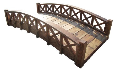 SamsGazebos Swan Wood Garden Bridge with Cross Halved Lattice Railings 6-Feet Brown