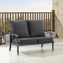 Oakland Living Black Aluminum Patio Deep Seating Outdoor Two Seater Loveseat with Black Cushions