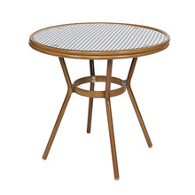 Flash Furniture Bordeaux Indoor/Outdoor Bistro Set - Tempered Glass Top Table with 4 Chairs - Navy & White Rattan/Natural Frame