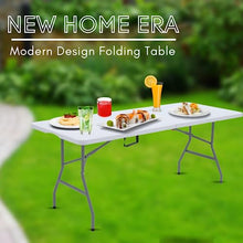 New Home Era 6ft Foldable Heavy Duty Plastic Table - Ideal for Indoor & Outdoor Events: Parties, Picnic, Camping, Weddings, Catering, and Garden Dining - Portable Fold-in-Half Utility Table (White)